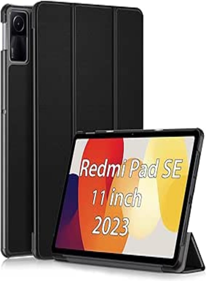 غطاء USTIYA لجهاز Xiaomi Redmi Pad Se 11 بوصة 2023 غطاء ذكي واقي من الجلد PC+PU (أسود)